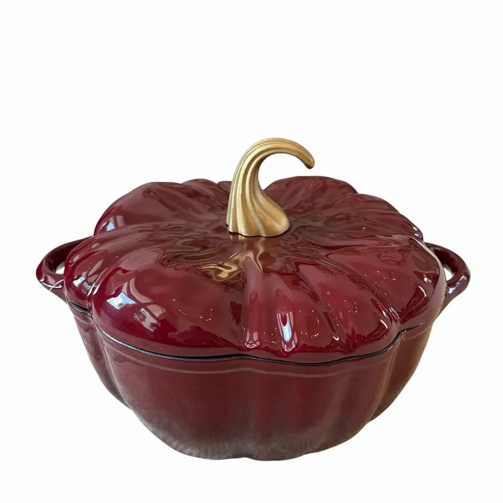 Smith & Clark Ironworks Pumpkin Dutch Oven 4qt Cast Iron Dark Red Enamel NEW